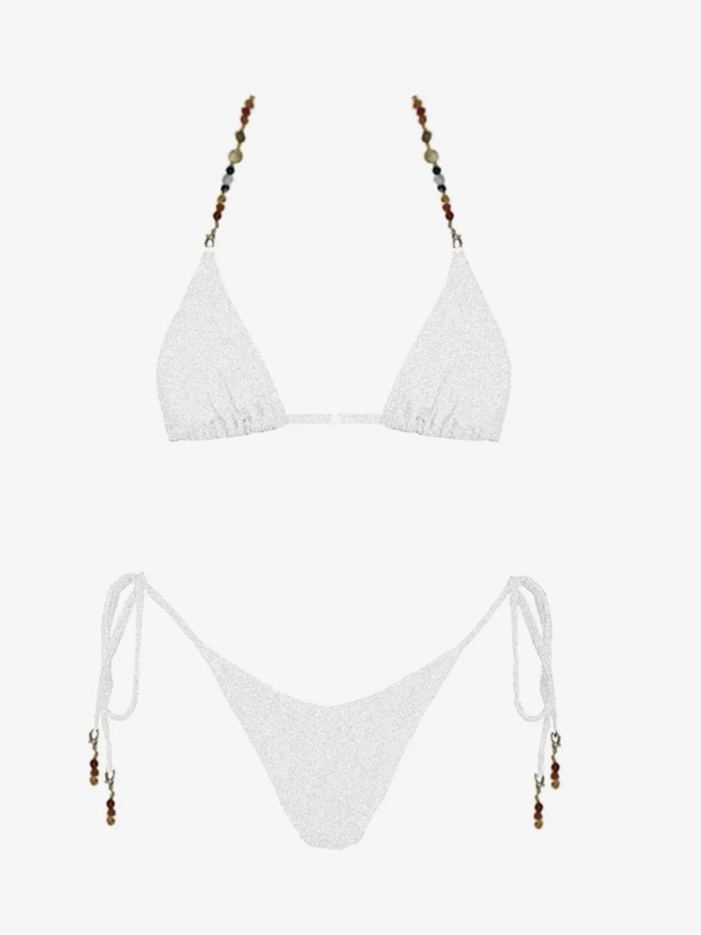 White Triangle Bikini with Beaded Accent Straps